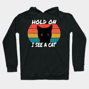 Hold On I See A Cat,Satirical text for funny black kitty lovers Hoodie